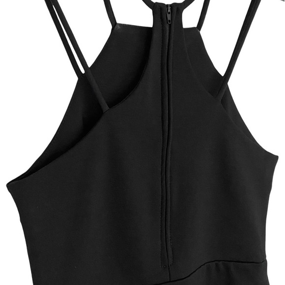 WINDSOR | Black Spaghetti Strap Asymmetrical Hem Mini Slim Bodycon Dress - Picture 10 of 14